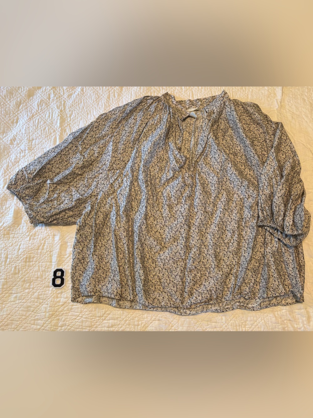 H&M Cream and Black Floral Peasant Blouse